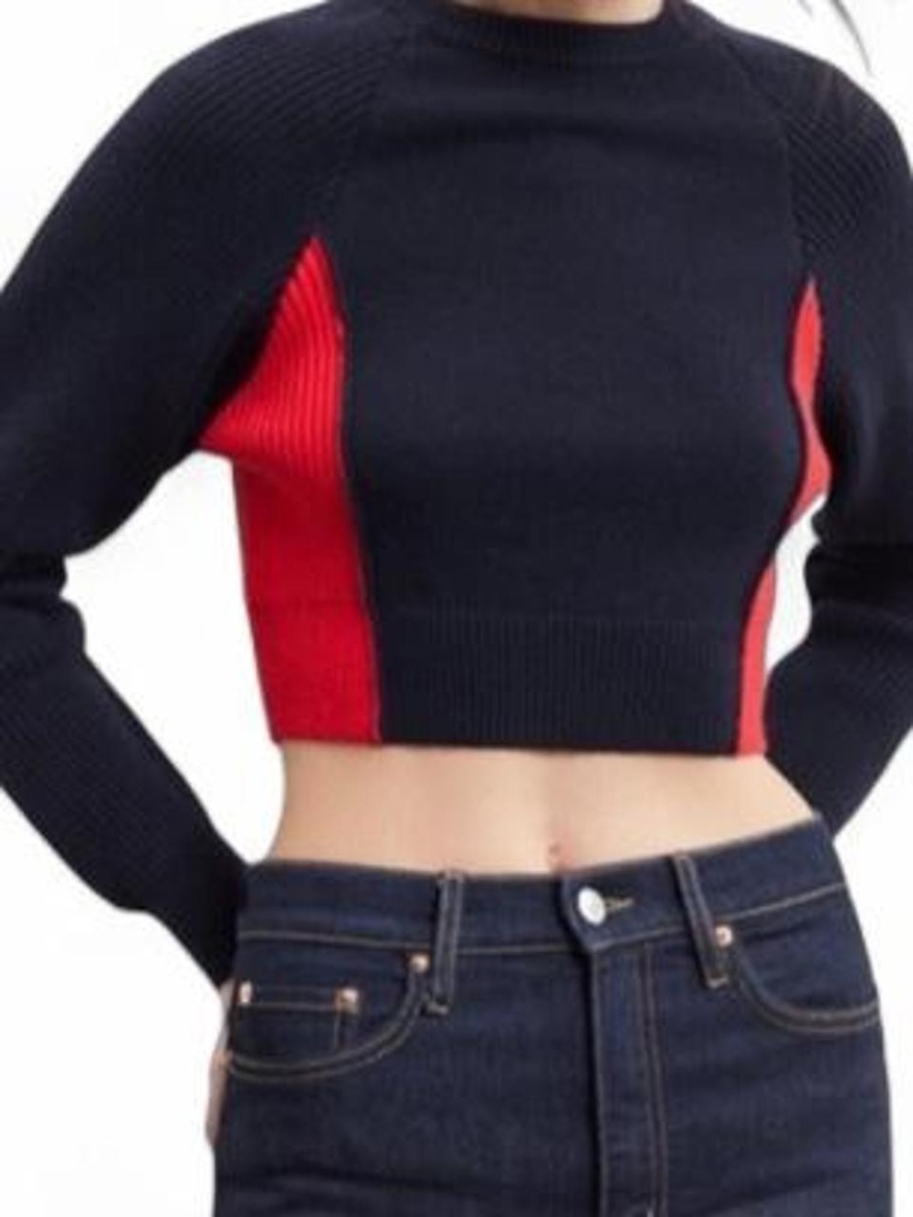 Zara Black and Red Cropped Knit Sweater